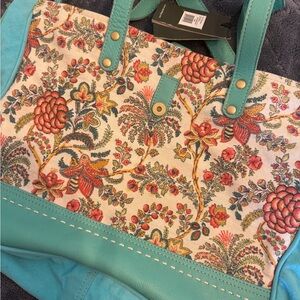 Myra Bag Floral Tote with Teal and Red Accents
